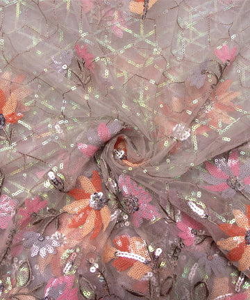 Light Grey Color Imported Net Embroidery Fabric
